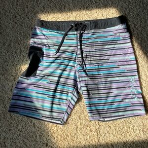 RVCA Board Shorts Men's 38 Performance Stretch Multicolor Stripe Zipper Pocket